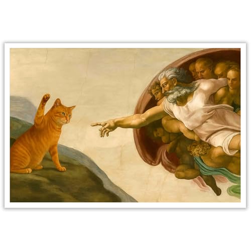 Creation Of Adam Cat Poster Funny God And Cat Canvas