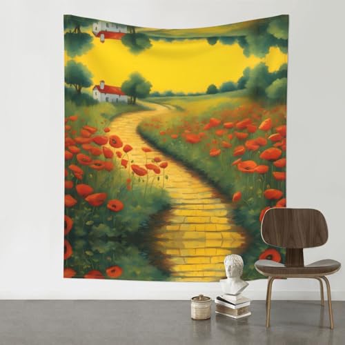 Tapisserie murale coquelicots champêtres pour salon et chambre bohème
