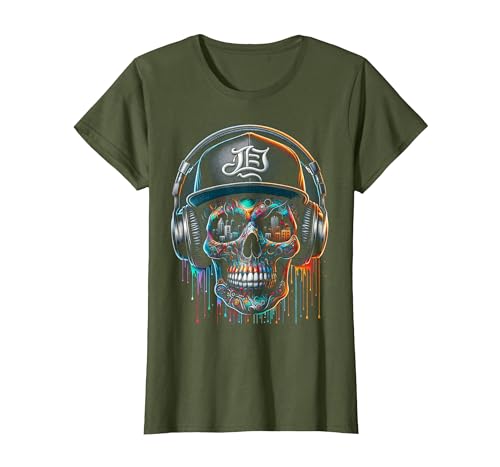 Dripping Paint Skull | Men Women XS - 6XL | Graphic T-Shirt, Women, Olive Green, Large