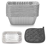  Cebia Package of 50 Mini Moldes Desechables - Envases Desechables de Aluminio de 0.45 Kg y 15.2cm x 8.9cm x 5cm para Hornear Panes, Tartas, Pasteles - Incluye Agarrador de Cocina Resistente al Calor