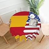 Ghjkfbf Manteles con estampado de bandera de España americana decorativo lavable reutilizable cubierta de mesa circular para cocina, comedor, fiesta