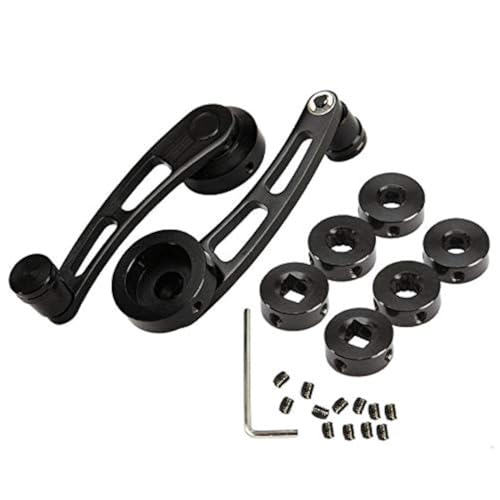 PARTOL Window Crank Handle Winder Billet Aluminum Universal Car Wagon Door Window Crank Handle Winder Kit 0.4\" Round 0.4\" Square 0.4\" Round with 16 Splines (1 Pair, Black)