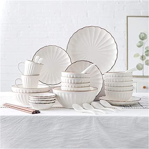 SQMGFA Juego de vajilla Familiar de Lujo, de cerámica, 45 Piezas de Porcelana | Tazón, Taza y Plato para Cereales, Ideal para Bodas y Fiestas Familiares, Color Blanco (Negro)