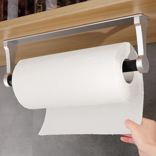 Loputon Portarrollos Papel Cocina, Soporte Papel Cocina Aleación de Aluminio, Porta Rollos de Papel Cocina para Cocina, Baño, Salón-Plata