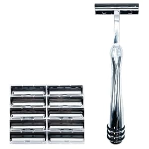 All Metal Trac 2 (Trac II , G2, G II) Compatible Razor Handle and 10 Twin Blade Cartridges