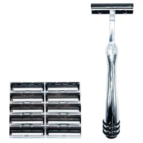 All Metal Trac 2 (Trac II , G2, G II) Compatible Razor Handle and 10 Twin Blade Cartridges