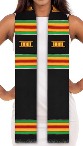 Ready to Customize Black Authentic Handwoven Kente Cloth Graduation Stole (DIY Black)