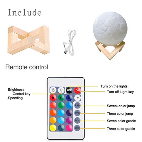 Moon Light - 3D Print LED 16 Colors RGB Moon Lapm - Moon Shade - Night Light with Remote & Touch Control with USB Charging - Moon Decor - Lunar Night Light with Wooden Mount - Moon Gift 5.9 in