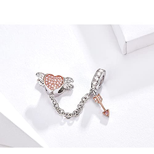 Image of ARTCHARM Heart Safety Chain Charm 925 Sterling Silver Beads fit European Charms Bracelet & Necklace