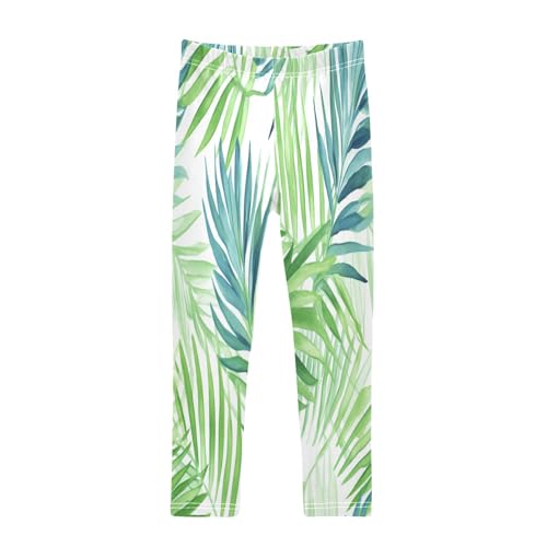 Bolaz Toddler Girls Leggings Printed Yoga Pants Leggings Green Tropical Leaves for Kids