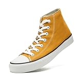 xinran & shengli Women Men High Top Canvas Shoes Ladies Cushioned Support Sneakers Lace Up Casual Tennis Trainers Yellow Size 10
