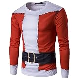 JELLYB T-Shirt Homme Printemps Automne Tendance Mode 3D Dessin Animé Noël Série Impression Homme Performance Costume Basique Coupe Slim Stretch Col Rond Réunion Annuelle Manche Longue Shirt AQ-01 XXL
