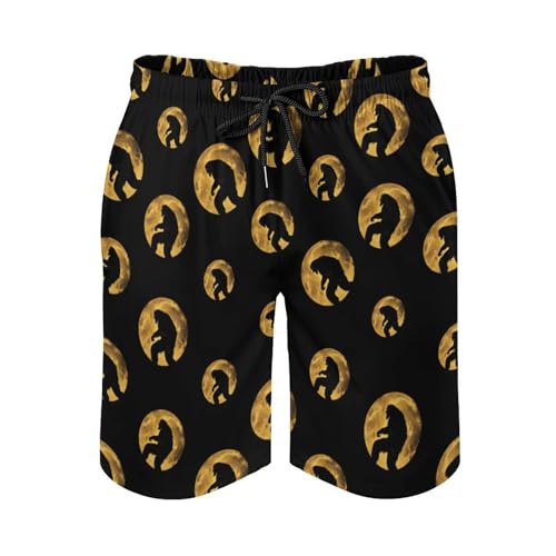 Bigfoot in Moon Mens Swim Trunks Quick Dry Beach Swimming Shorts with Mesh Lining and Pockets3
