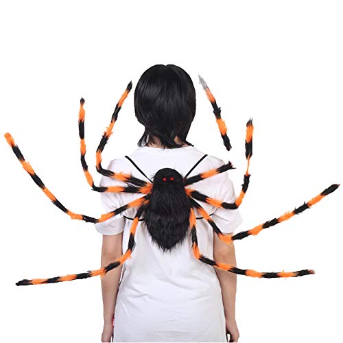 HOOGAR Halloween Adult Spider Backpack Costume Black Colorful Man Spider Clothes Funny Woman Candy Bag 8 Spider Legs Horror Plush Spider Decoration (Colorful)
