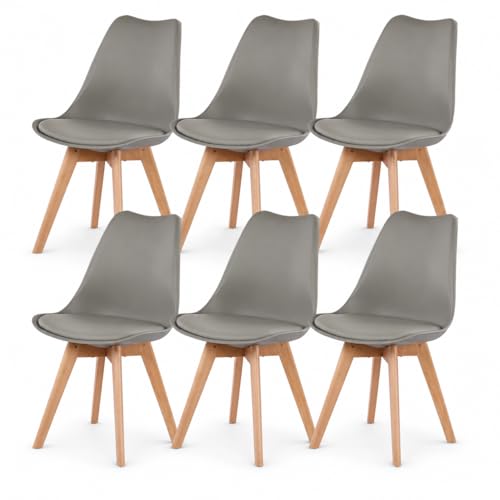 EGGREE Chaises Salle à Manger Scandinaves SGS Tested Lot de 6 Chaises de Cuisine, Moderne Rembourrée Chaise de Salle de Bureau, Pieds en Bois de Hêtre...