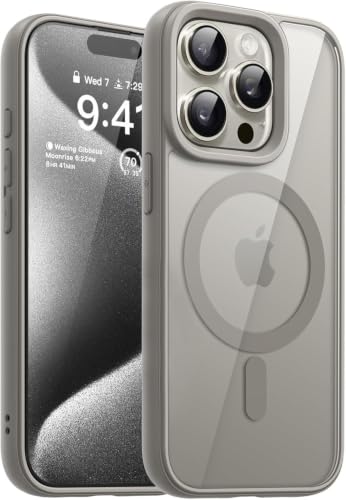 Image of DIZORO iPhone 15 Pro Max Case,Compatible with MagSafe, Non Yellow Military-Grade Drop Protection & Hard PC Back Cover Slim Transparent Anti-Scratch Shockproof Phone Case (Natural Titanium)