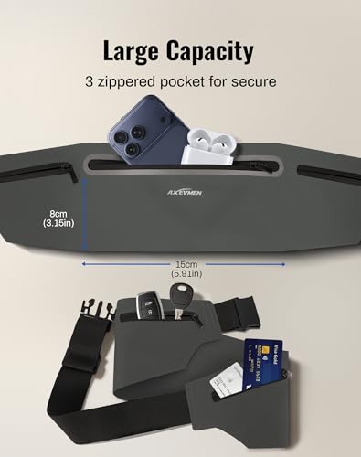 Running Belt for Women & Men-Ultra Light Slim Running Belts with Water-Resistant Phone Holder, 3 pockets Adjustable Waist Strap, Reflective Safety Design for Running, Hiking, Travel，Fitness — view 3