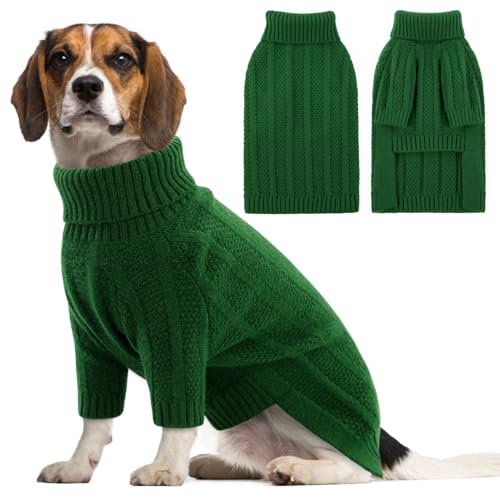Queenmore Hundepullover Mittelgroße Hunde, Rollkragen mit Beinen, Strickpullover für Französische Bulldogge, Bulldog, Windhund & Corgi (Grün, L)