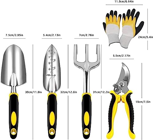 AGAKY Tuingereedschap van roestvrij staal, tuingereedschapsset met tuinschaar, handtrommel, transplantator, handhark, tuinhandschoenen (750, 5 stuks) - Afbeelding 3