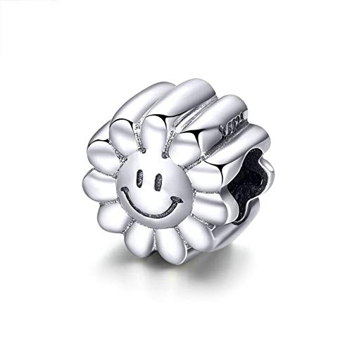 Junyi Jewelry Smile Charm 925 Sterling Silver Funflower Charm Flower Charm Anniversary Charm Love Charm for Pandora Charm Bracelet (Smile)
