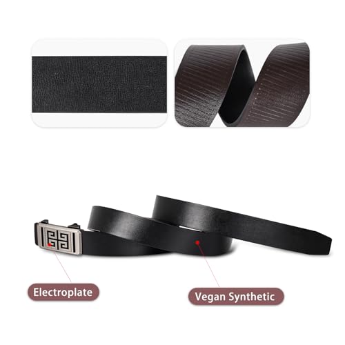 Image of Aurolran Men&Womens Leather Dress Belt Business Automatic Buckle Belt Color-Black Silver Gold
