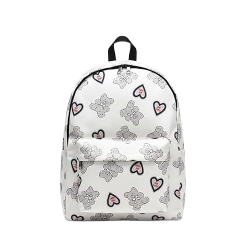 snowy Kids Backpack with Bear and Heart Print, White-picture-37