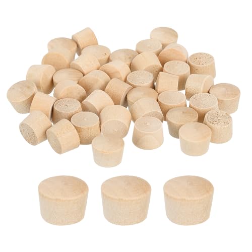 Image of uxcell 80Pcs Wood Button Plugs, 11mm /0.43 inch Flat Head Hardwood Screw Hole Plug Wooden Caps Buttons Wood Plug for Furniture Woodworking Craft Decor (12.5mm x 11mm)