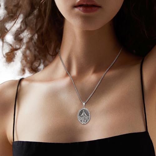 INFUSEU Sterling Silver Virgin Mary Our Lady of Guadalupe Necklace for Women Men Miraculous Medal Jewelry4