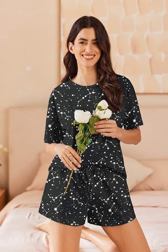 Image of Ekouaer Cotton Pajamas Set for Womens Soft Short Sleeve Lounge Set Shorts Sleepwear Set 2 Piece Pjs Sets