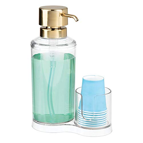 mDesign Modern Plastic Mouthwash Pump Caddy and Disposable Cup Holder - Compact Storage