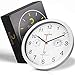 Produktbild doorero ® Wanduhr  Wanduhr Funk mit laufruhigen Uhrwerk  Funkuhr mit Anzeige für Temperatur und Luftfeuchtigkeit  modernes Design (Silber)