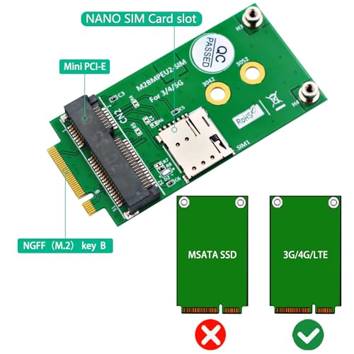 M.2 Key B to Mini PCI-E Adapter with SIM Card Slot for 3G/4G/5G Module - Thumbnail 3
