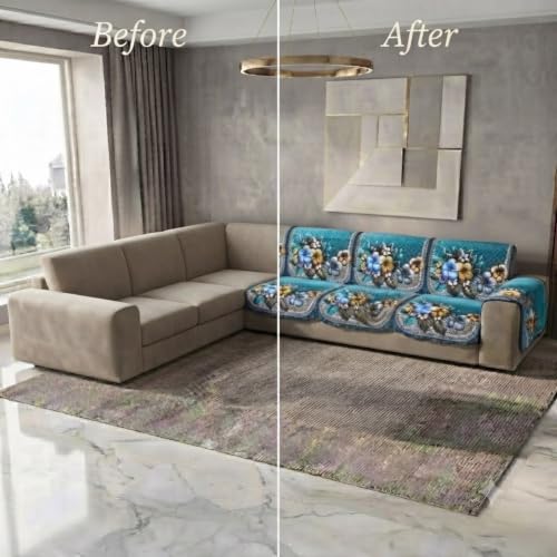 Image of L Shape Sofa Cover 3+2 Seater Pack of 14 (Teal)