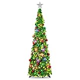 N&T NIETING Pop Up Christmas Tree with Lights & 30 Balls, 5Ft Collapsible Green Tinsel Christmas Tree Decoration for Holiday Xmas Home Office Decor