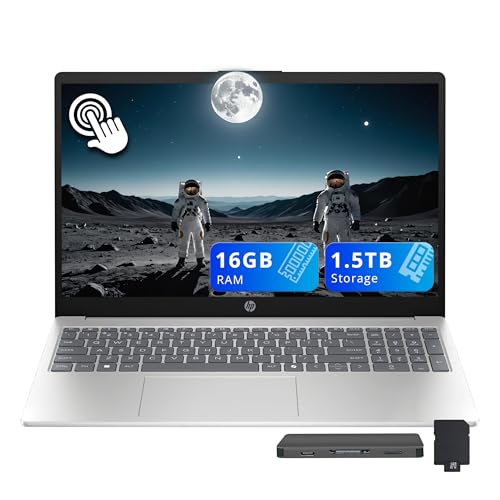 Image of HP 15.6 inch FHD Touchscreen Laptop, Intel i5-1334U, 16GB DDR4 RAM, 1.5TB Storage (512GB SSD+1TB Docking Station Set), Intel Graphics, Copilot AI, Numeric Keypad, Webcam, Wi-Fi 6, Win 11, Silver