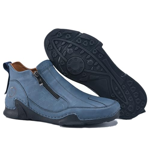 Image of Men's Leather Slip-On Walking Ankle Boots Outdoor Non Slip Double Zipper High Top Driving Work Boots Daily Lightweight Chukka Shoes