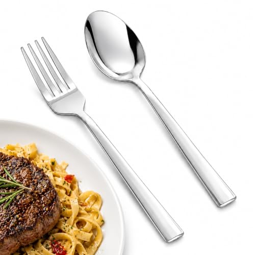 Image of SANTUO 8-Piece Fork and Spoon Set, Stainless Steel Flatware Set with 4 Dinner Forks and 4 Dinner Spoons, Mirror Polished Dishwasher Safe Silverware for Home Kitchen Restaurant
