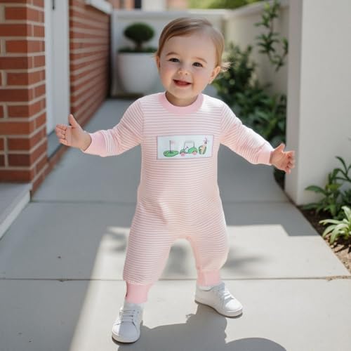 Newborn Baby Boy Girl Golf Outfit Golf Cart Long Sleeve Romper Sweatshirt Striped Jumpsuit Infant Fall Winter Clothes4