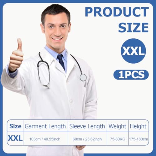 THQAE Weißer Laborkittel Ärztemantel Damen Herren Laborkittel Chemie Kittel Labormantel Schutzkleidung Laborkittel für Labor Mantel Hygiene Langarm Medizin Mantel mit Knöpfen und Tasche, XXL