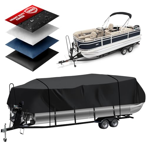 Heavy Duty 900D Pontoon Boat Cover 202-22 Marine Grade Waterproof Cover with Adjustable Windproof Tightening Strap & Anti-UV for SunTracker Party Barge/SPORTFISH/Fishin Barge