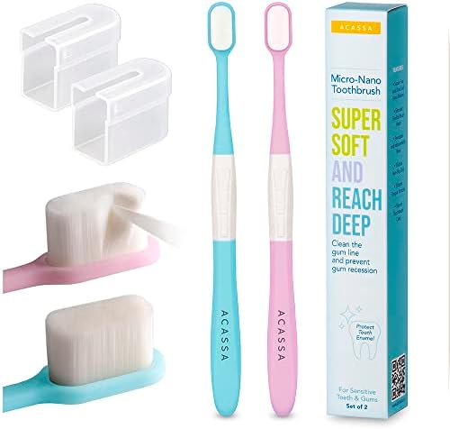 ACASSA, Super Soft Toothbrush, Nano Toothbrush, Micro Toothbrush, 20000 Bristle, Gum Toothbrush, Toothbrush in Case, Sensitive Toothbrushes, Nano Toothbrushes for Adults and Kids, Slim, Pink, Blue