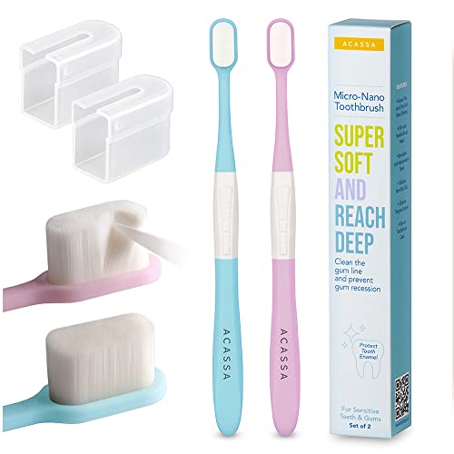 Acassa, Super Soft Toothbrush, Nano Toothbrush, Micro Toothbrush, 20000 Bristle, Gum Toothbrush, Toothbrush In Case, Sensitive Toothbrushes, Nano Toothbrushes For Adults And Kids, Slim, Pink, Blue #TOP3