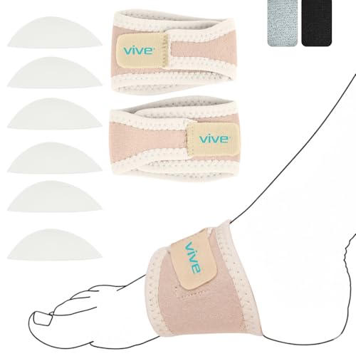 Vive Foot Arch Support Brace (Pair) - Wrap Corrector for Flat Foot, Plantar Fasciitis, Pain Relief, Fallen Arches - Compression Sleeve Strap for Feet - Gel Bands Inserts For Women & Men (Beige)