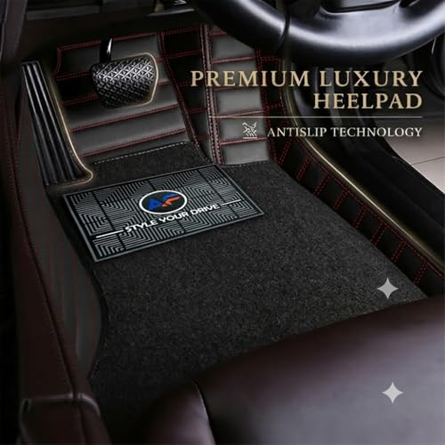 Image of Autofurnish Premium 9D Car Mat Full Set for Hyundai Venue 2019 || Luxury Leather Dual-Stitch Full Set 9D Car Floor Mat || 100% Waterproof || Color : Black Red
