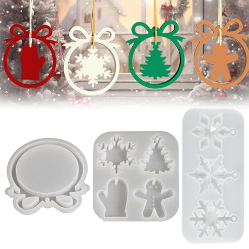 DULZEN Moldes de silicona para Navidad 3 unidades moldes de silicona con estrella árbol de Navidad copo de nieve forma de colgante y jabón para resina decoración navideña y decoración