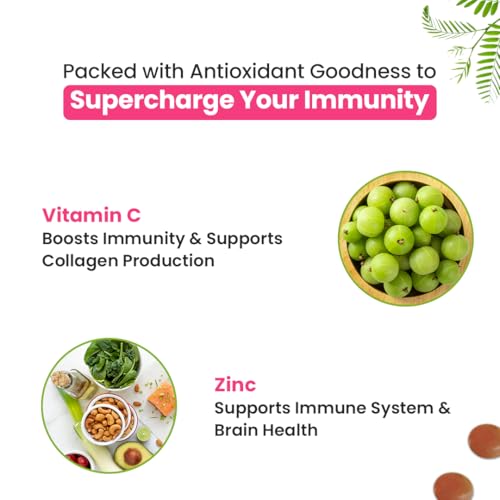 Image of Naturyz Natural Vitamin C Gummies with Amla & Zinc | Immunity & Antioxidant Support | No Added Sugar, Plant-Based | No Ascorbic acid | Better Absorption & Bioavailability | Tasty Daily Wellness Supplement (Tamarind Flavour)- 50 gummies
