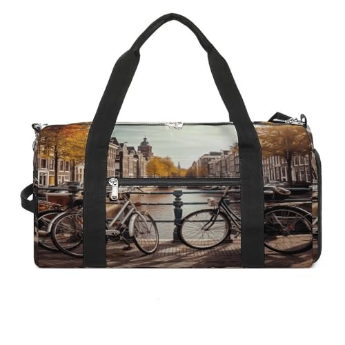 Bicycles in Amsterdam Gym Bag,Waterproof Travel Duffle Bag