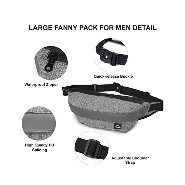 Fanny Pack for Men,Crossbody Fanny Waist Bag Pack for Wen,Belt Bag for Travel Walking Running Hiking Cycling with Adjustable Strap,Easy Carry Any Phone,Wallet（Grey） - Image 7