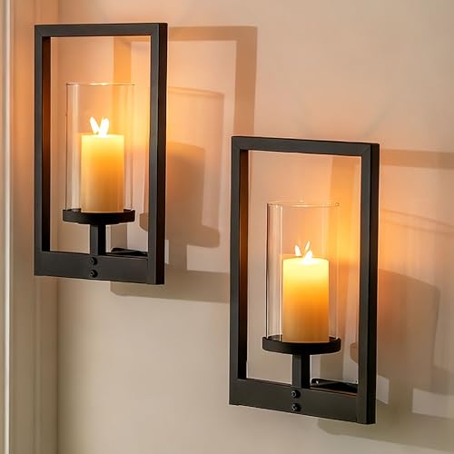 Walasis Black Candle Sconces Wall Decor: Set of 2 Metal