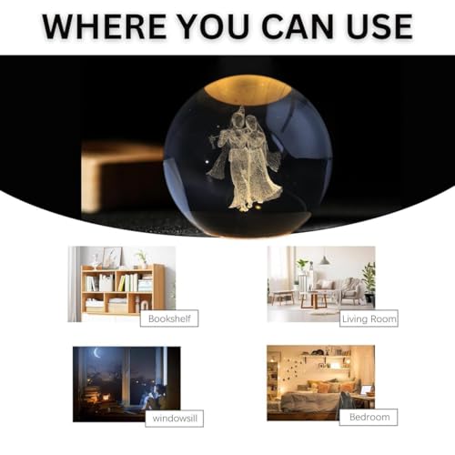 Image of 3D Radha Krishna Crystal Ball Night Lamp, Crystal Ball Night Light With USB, LED Wooden Base Table Lamp For Bedroom Home Office Decoration Birthday Gift For Boys And Girls (Radhakrishna Crystal Ball)